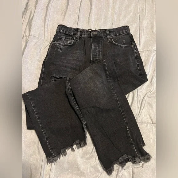 Free People We The Free Black Distressed Denim High Rise Jeans - Picture 3 of 8